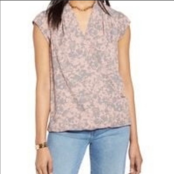 Halogen - Womens Pink and Gray Floral Blouse (Size: MP) - Picture 2 of 12